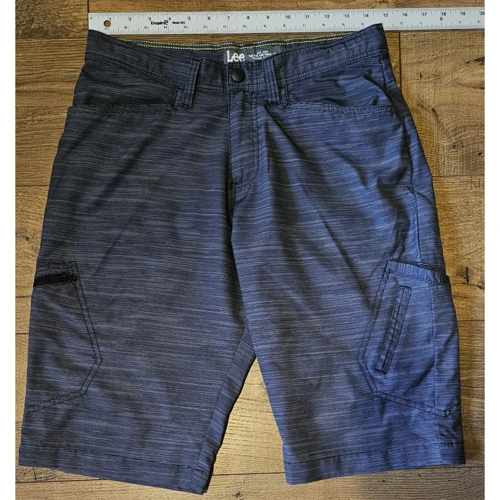 Lee  Swim Trunks Boys Size 18 Charcoal Striped Shorts Adjustable Waist (30x12.5)